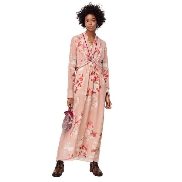 Zara Limited Edition Blogger Favorite 2022 Pale Pink Watercolor Floral Flowy Max - Picture 1 of 15